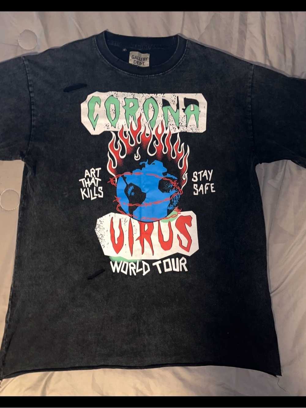 Gallery Dept. Corona Virus World Tour Black Distressed Short Sleeve T Shirt
